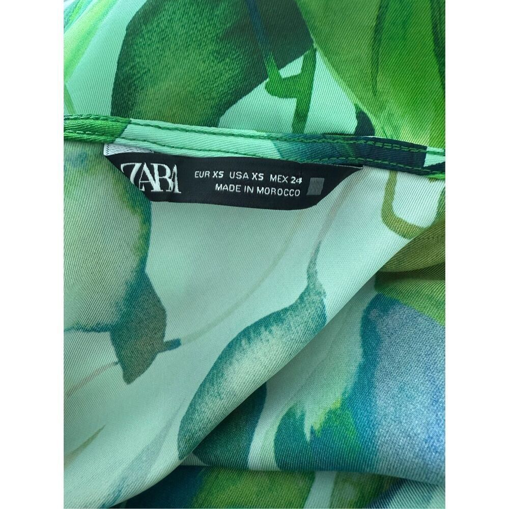 ZARA Silky Maxi Dress – Palm Leaf Tropical Print – Shades of Green & Aqua Blue - Picture 11 of 11